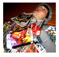Ben In a Pile of Comic Books